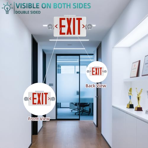 Red LED Exit Sign Emergency Light Combo UL, 2 Pack - color: White Housing+Red Letter+Light, size: 2 Pack