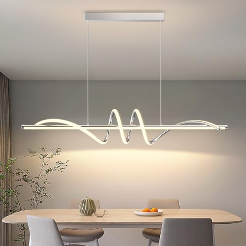 Modern Pendant Light Kitchen Island 47in Dimmable Hanging Lamp 3000k-6000K Adjustable Warm/Nautral/White with Remote Control, Kitchen Island Lighting Chrome Silver - color: A-Silver, size: 47inch