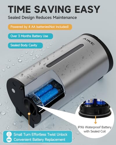 AIKE Automatic Liquid Soap Dispenser,25oz Capacity for Bathroom,Brushed - color: Brushed Stainless Steel