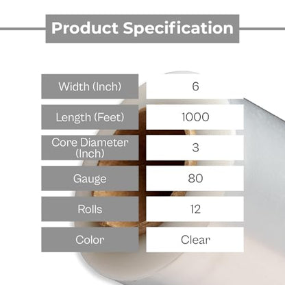 Mini Banding Stretch Wrap, 12 Rolls, 6 Inch x 1000 Feet, 80 Gauge, Includes Handle, Clear Small Plastic Cling Film for Pallets Moving Storing - size: 6 Inch, style: 80 GA