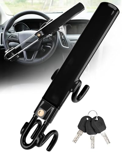 Tevlaphee Steering Wheel Lock Anti-Theft Car Device Heavy Duty Security Car Lock Antitheft Locking Devices Great Deterrent Adjustable Car Wheel Lock Anti Theft for Vehicle Truck with 3 Keys(Black) - color: Black