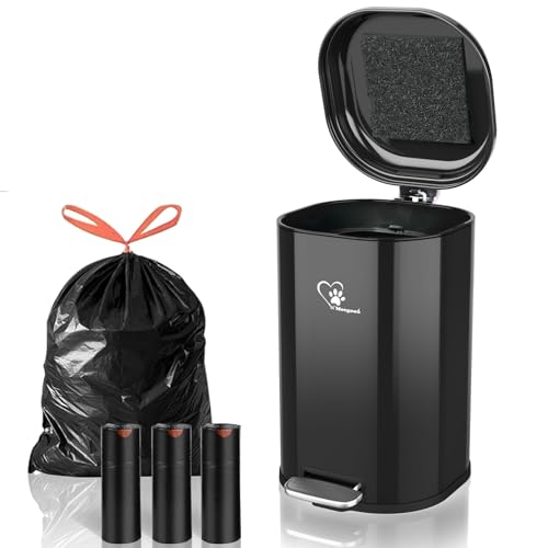 Dog Poop Trash Can Outsides, 18L/4.76 Gal Portable Waste Bin with Lid and Removable Inner Odor Control for Indoor Outdoor Dog Waste Station for Bathroom &Kitchen -45 Waste Bags (Black-01) - color: Black-01