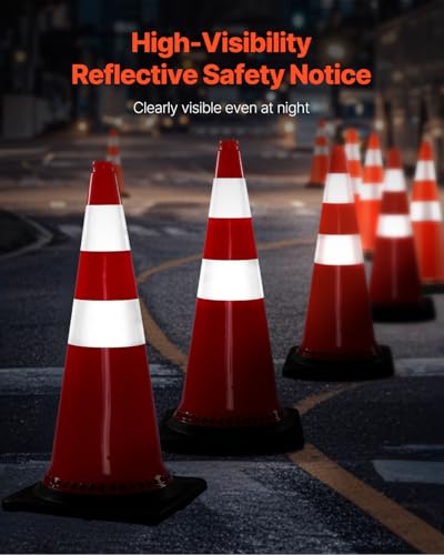 VEVOR Safety Cones, 8 Pack 30" Traffic Cones, PVC Orange Construction Cones with Reflective Collars and Black Weighted Base, for Traffic Control, Driveway Road Parking and School Improvement - size: 30''