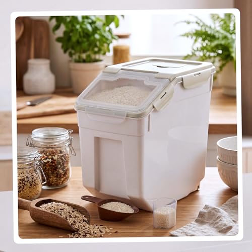 Sunnyray 4 Pcs 55 Lbs Beige Rice Flour Storage Bins with Wheels - color: Beige, size: 55 lbs