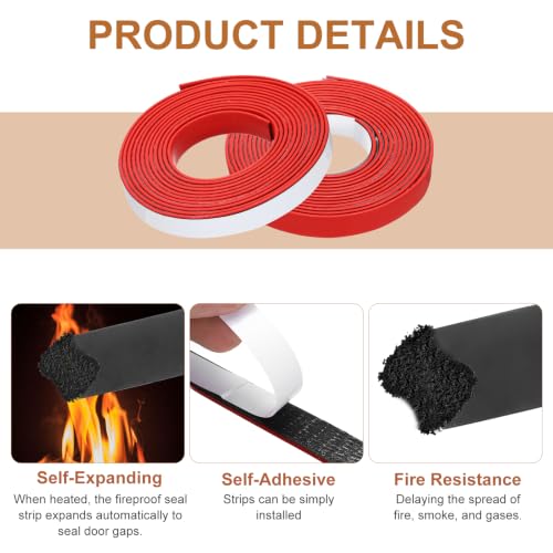 Smoke Fire Seal Strip 9.8Ft 15mm/0.59" Wx 2mm/0.08" T Red - color: Red, size: 9.8FT x 15mm / 0.59" W x 2mm / 0.08" T
