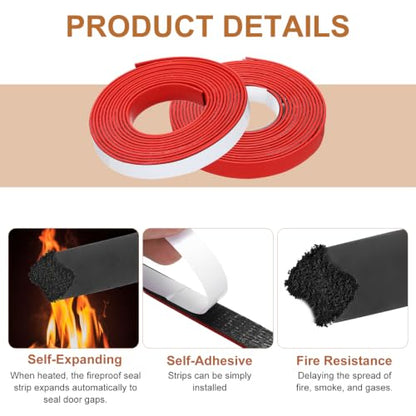 Smoke Fire Seal Strip 9.8Ft 15mm/0.59" Wx 2mm/0.08" T Red - color: Red, size: 9.8FT x 15mm / 0.59" W x 2mm / 0.08" T