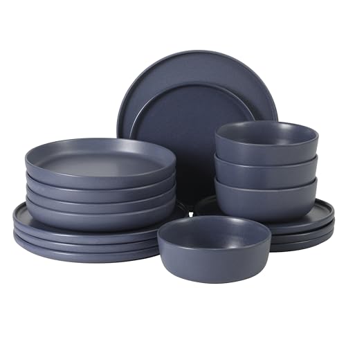Gibson Elite Bayou Moon Plates and Bowls Sets, 16-Piece Blue Matte Stoneware Dinnerware Sets, Solid Color Reactive Glaze Dish Set - color: Matte Blue (Bayou Moon)