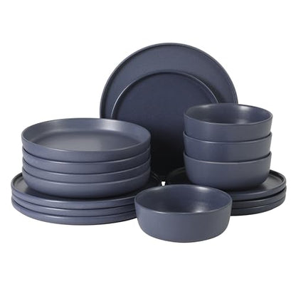 Gibson Elite Bayou Moon Plates and Bowls Sets, 16-Piece Blue Matte Stoneware Dinnerware Sets, Solid Color Reactive Glaze Dish Set - color: Matte Blue (Bayou Moon)