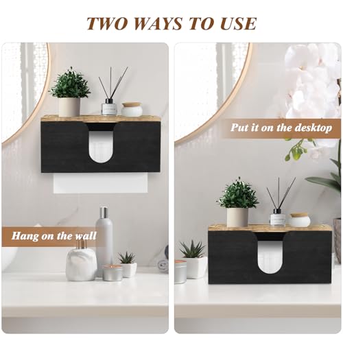 Solid Wood Paper Towel Dispenser Wall Mounted, Folded Paper Towel Holder with Lid, Commercial C-Fold, Z-Fold, Trifold Hand Paper Towel Holder Dispenser for Bathroom Kitchen Office - color: Black, Pack of 2