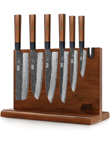HOSHANHO 7 Pcs Knife Set, Ultra Sharp Knife Sets with Magnetic Knife Block - size: 7 Pieces Knife Set