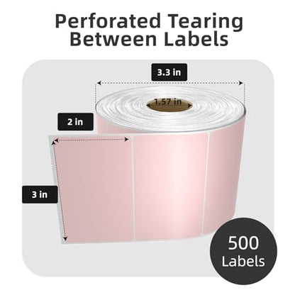 500 3x2 Thermal Labels Roll, HUOJI Pink Shipping Barcode Labels - color: Pink, size: 3x2