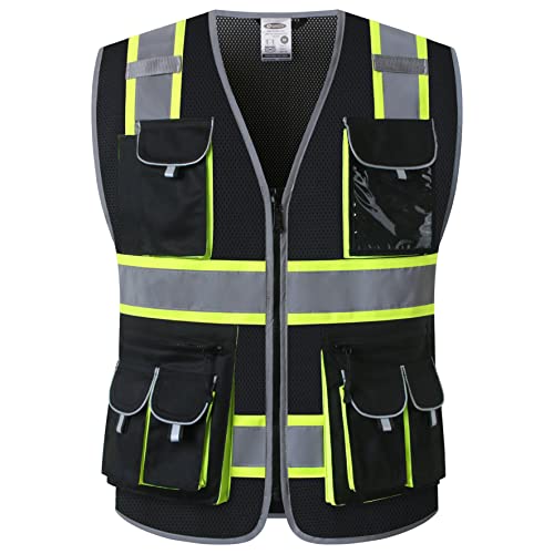 JKSafety Safety Vest for Men Women with Neon Trims JK86 Black M - color: Jk086-black, size: Medium