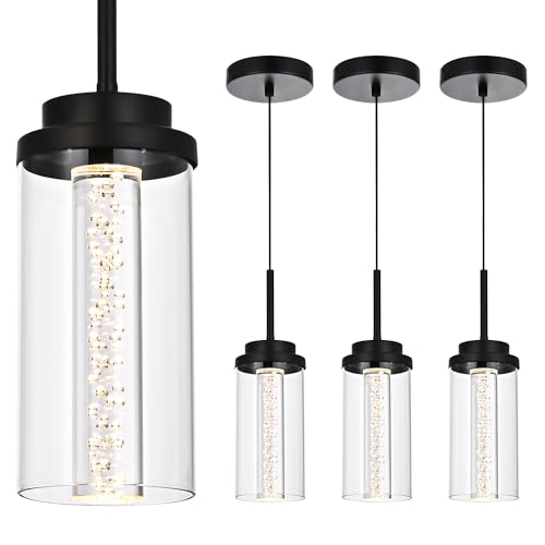 MELUCEE 3 Packs Modern LED Pendant Light Fixtures 5 Color Temperature - color: Black, size: 1-Light-3 Packs