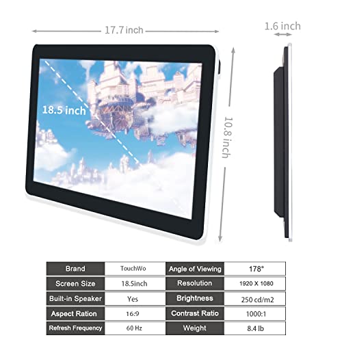 18.5 inch Capacitive Multi-Touch Screen Industrial Monitor, 16:9 Display 1920 x 1080P, Built-in Speakers, VGA, DVI & HD-MI Monitor for PC, POS, Small Business, Restaurant - size: 18.5-inch