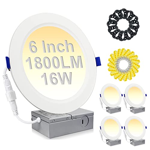HiBay 6in 4-Pack LED Recessed Lighting with J-Box, 1800lm 4000K, Dimmable - color: 4000K, size: 4 Pack