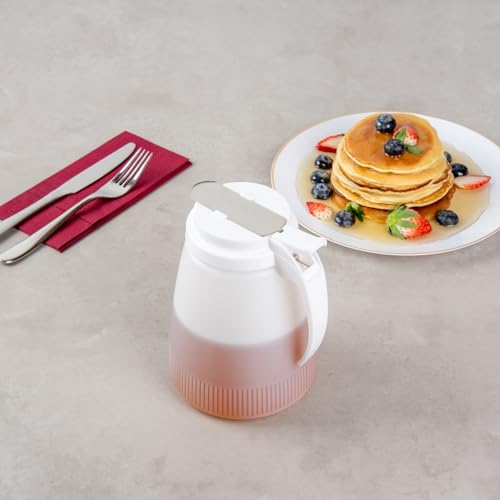 Restaurantware-Chef 101 48 Ounce All Purpose Syrup Dispenser, 1 Honey Dispenser - White Top, Stainless Steel Slide Cover, Plastic Pancake Syrup Bottle, Perfect For Diners, Restaurants, Home - color: White, size: 48 Ounces, style: 1 Count