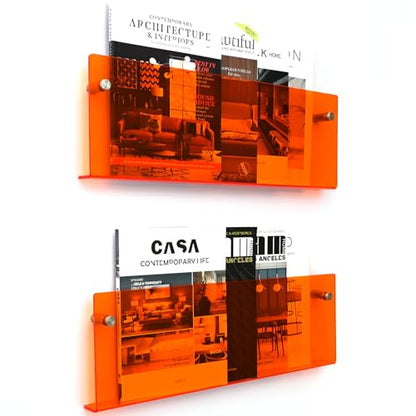 2 Pack Orange Acrylic Magazine Holder, Wall Mount Hanging Bookshelf Literature Storage Rack, Brochure File Display Shelf for Waiting Room, Living Room, Office, Home - size: Orange 17 Inch