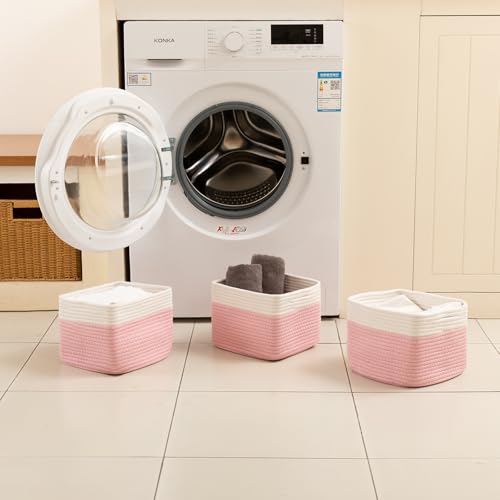 OIAHOMY 3 PACK Cube Storage Bins Storage Baskets Shelf Bins Pink&White - color: Pink&White