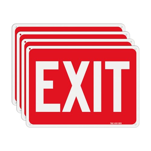 T&R Exit Sign - 4 Pack - 10 x 7 Inches Rust Free .040 Aluminum Reflective - UV Protected, Waterproof, Weatherproof and Fade Resistant - 4 Pre-drilled Holes - color: Red - 10" x 7" - 4 pack