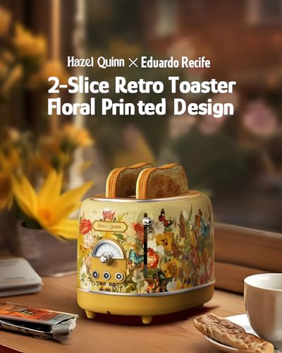 Hazel Quinn X Eduardo Recife 2-Slice Retro Toaster 6 Browning Levels Floral - color: Floral Printed