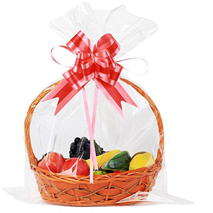 UltraOutlet 50 Packs Large Cellophane Bags 18" x 24" Clear Cellophane Gift Basket Wraps 2.3 Mil Thick Transparent Cello Bags for Fruit Basket, Gift Wrap, Treats, Arts and Crafts, 50ct Ribbon Bows - color: Clear/red pink, size: 1 Count (Pack of 50)