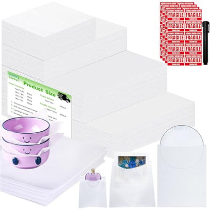 650Pcs Dish Packing Supplies for Moving,300 Foam Pouches & Sheets 4 Sizes (16x12",12x12",12x7.8",7.8x7.8") with 350 Fragile Stickers & Marker Pen for Moving, Packaging, Storage