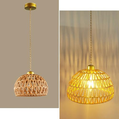 11.6" Large Dome Hemp Rope Pendant Light, E26 Gold Woven Kitchen Lamp - color: Basket Shape, size: 12 inch
