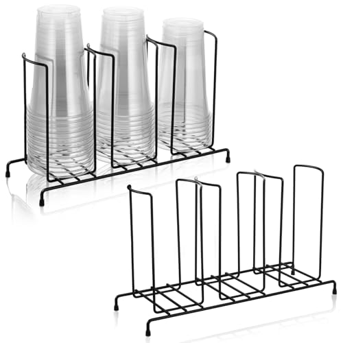 Maxdot 2 Pcs 3 Section Coffee Cup Organizers 14.2 x 8.5 x 5 Inch Wire Rack Coffee Cup and Lid Holder Black Iron Lid Dispenser Countertops Station Organizer for Kitchen Storage Essentials - size: 14.2 x 8.5 x 5 Inch