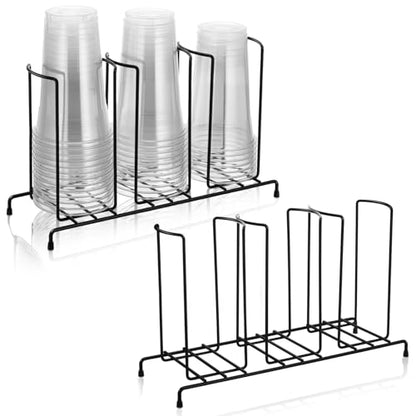 Maxdot 2 Pcs 3 Section Coffee Cup Organizers 14.2 x 8.5 x 5 Inch Wire Rack Coffee Cup and Lid Holder Black Iron Lid Dispenser Countertops Station Organizer for Kitchen Storage Essentials - size: 14.2 x 8.5 x 5 Inch
