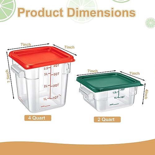 Barydat 4 Pcs Square Food Storage Containers with Lids 2qt & 4qt, Red Green - color: Red Green