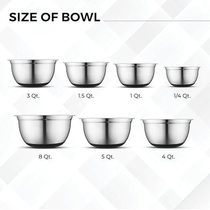 Avador Premium Stainless Steel Mixing Bowls, Set of 7 EXTRA Large Stainless Steel Mixing Bowl Set, Easy To Clean, Space Saving, Great for Cooking, Baking, Prepping (0.25, 1, 1.5, 3, 4, 5 and 8 Quart)