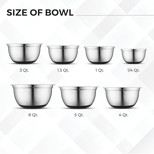 Avador Premium Stainless Steel Mixing Bowls, Set of 7 EXTRA Large Stainless Steel Mixing Bowl Set, Easy To Clean, Space Saving, Great for Cooking, Baking, Prepping (0.25, 1, 1.5, 3, 4, 5 and 8 Quart)