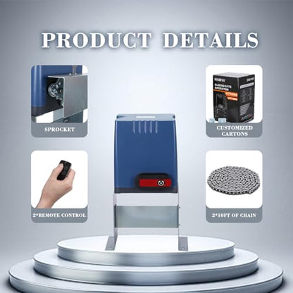 Sliding Gate Opener with Remote Controls & Security Photocell Sensor,Chain Driven AC Motor for Gate up to 1350lb (AT1350 Automatic Gate Opener Kit) - size: AT1350