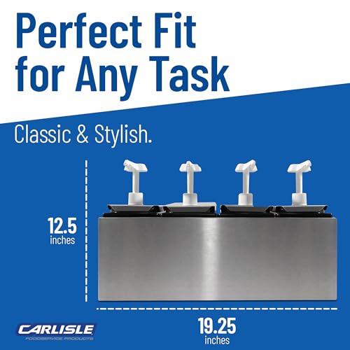Carlisle FoodService Products Condiment Dispenser Pump – Commercial Condiment Dispenser with Removable Jars for Kitchens, Restaurants, Catering – 12.50" x 7.75" x 19.25", 4 pump, Silver