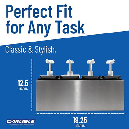 Carlisle FoodService Products Condiment Dispenser Pump – Commercial Condiment Dispenser with Removable Jars for Kitchens, Restaurants, Catering – 12.50" x 7.75" x 19.25", 4 pump, Silver