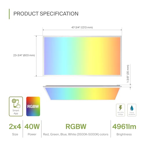 ASD 2x4 RGBW Smart LED Flat Panel Light, 3500K 4000K 5000K UL 2 Pack - color: RGBW, size: 2X4