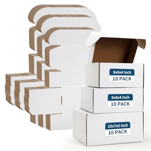 ZBEIVAN White Small Shipping Boxes, 30 Packs Cardboard Mailer Boxes for Packaging Small Business with Lids (10x7x5, 9x6x4, 8x6x4) - color: White, size: 10x7x5, 9x6x4, 8x6x4