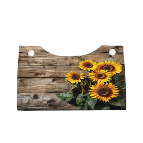 Tissue Box Cover Retro Wooden Sunflower Rectangle PU Leather Tissue Box Holder for Car Bathroom Bedroom Desk Tabletop Decor - color: Retro Wooden Sunflower
