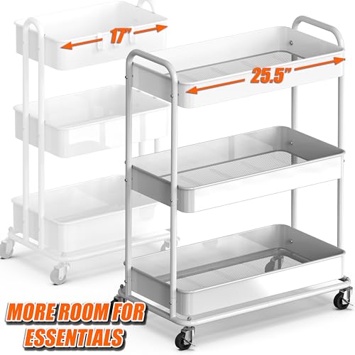 Simple Houseware 26" Extra-Wide 3-Tier Heavy Duty Metal Utility Cart, White - color: White