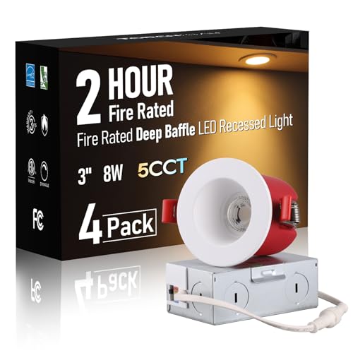 TORCHSTAR 4-Pack 3 Inch 2 Hour Fire Rated LED Recessed Light, Deep Baffle - size: 3 Inch