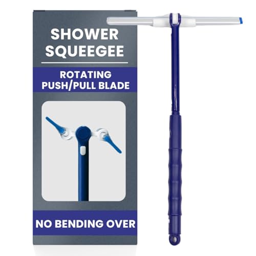 Extendable Shower Squeegee with 180-Degree Rotating Blade for Push/Pull Use – Ergonomic Cleaning Tool for Showers, Glass Doors, and Windows – 16'' to 28'' Handle for Strain-Free Cleaning