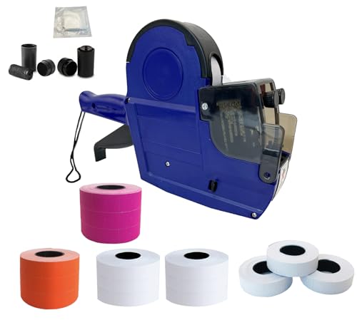 2 Line 20 Digit Price Gun Labeler w/ 1500 Red 1500 Orange 4800 White Labels 3 Ink Rolls,Date Code Pricing Tagging Stickers Tag Machine for Retail Garage Yard Sale,Label Applicator - color: 2-line Elite/ Blue