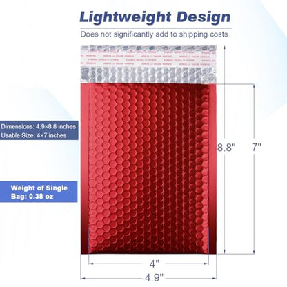 Metallic Matte Red Bubble Mailers - Durable 4x8 Inch Padded Envelopes with Secure Self-Seal Closure - Lightweight & Tear-Resistant Shipping Bags, Pack of 25 - color: Red, size: 4x8" 25pc