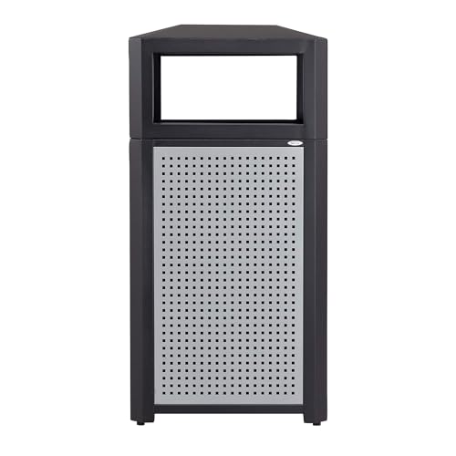 Safco Evos Steel Trash Can, 38 Gallons, Indoor and Outdoor Use, Commercial Garbage Can with Plastic Liner - size: 38 Gallon, style: Side Open