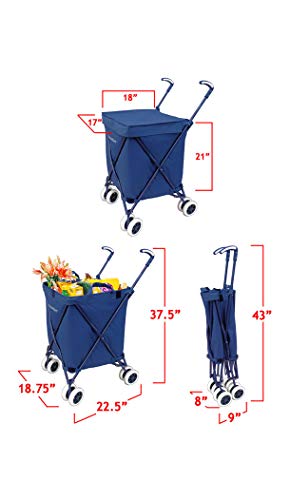 Versacart Transit -The Original Patented Folding Shopping and Utility Cart, Water-Resistant Heavy-Duty Canvas with Cover, Double Front Swivel Wheels, Compact Folding, Transport Up to 120 Pounds, Blue