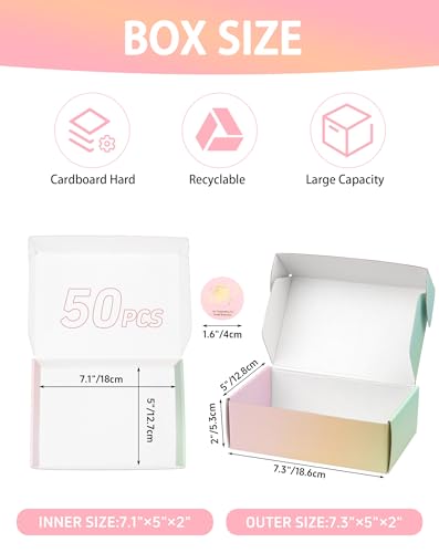 7x5x2 Inch Small Shipping Boxes, Pack of 50 Colored Cardboard Boxes, Cute Mailing Packaging Box for Gift - color: Colorful, size: 7x5x2 inch
