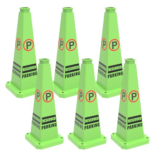 36" Green Reserved Parking Cones 6-Pack with Heavy Base - color: Green, size: 36"