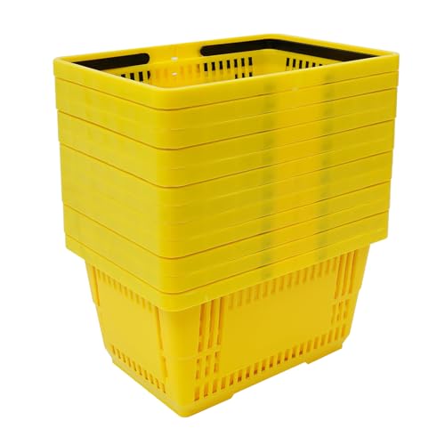 12Pcs Shopping Baskets, Plastic Shopping Baskets with Handles, 28L/7.4Gal Capacity Store Baskets Retail Baskets Grocery Baskets for Market, 18.9 x 13 x 10.2 Inches
