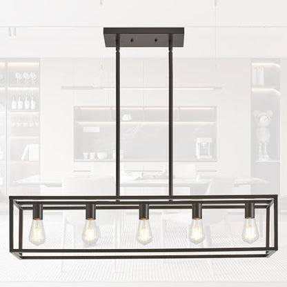 Kitchen Light Fixtures Farmhouse Rectangle Chandeliers Dining Room Light for Dining Rooms, Light Fixture Matte Oil Rubbed Bronze 5-Light Industrial Pendant Lighting - color: Oil-Rubbed Bronze, size: 5 Lights