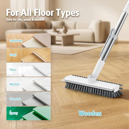 AIR U+ Floor Scrub Brush with Long Handle, 4 in 1 Floor Scrubber & Squeegee - color: White